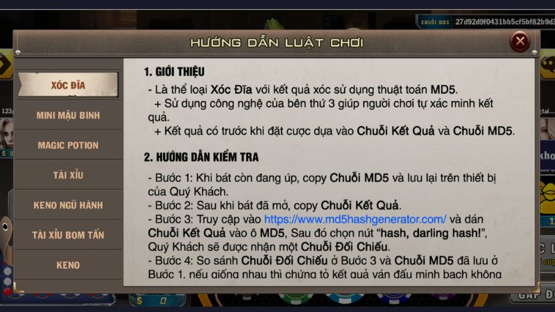Xóc đĩa MD5 - Đặt cược an toàn, minh bạch tại Dream86 1 Hướng dẫn luật chơi xóc đĩa MD5 tại Dream86