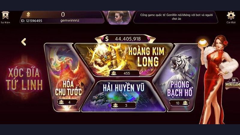 Giao diện chơi xóc đĩa tứ linh thiết kế đẹp, sống động